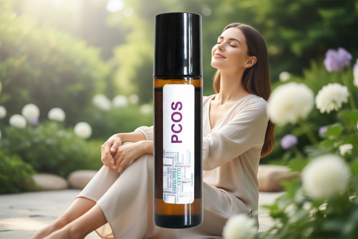 Handmade essential oil roller for
PCOS symptom support and hormone balance
