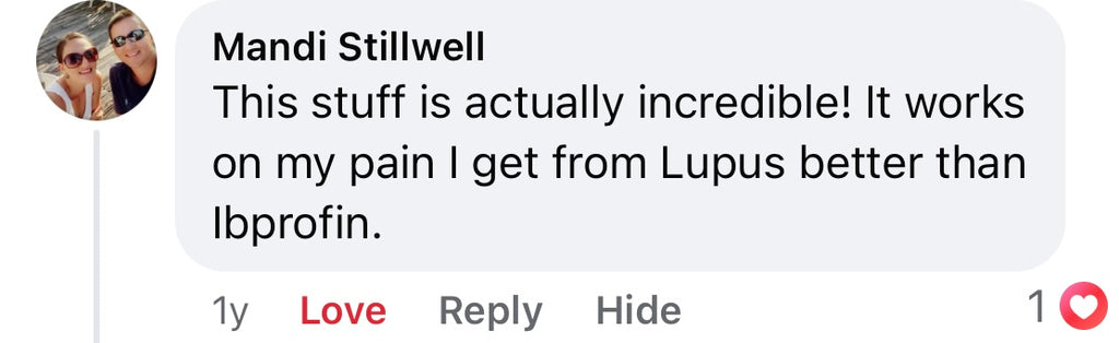 User review on a platform with text about pain relief from Lupus