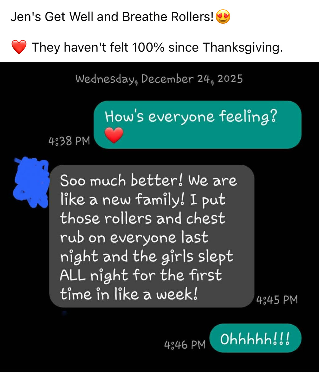 Text conversation about using 'Get Well and Breathe Rollers' helping. 