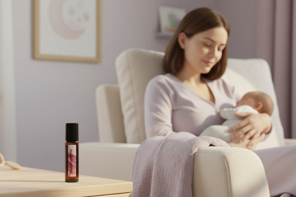 Essential oil roller for postpartum hormone and emotional support