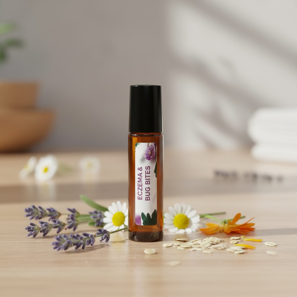 Essential oil roller for eczema relief and bug bite soothing by Jen's Products