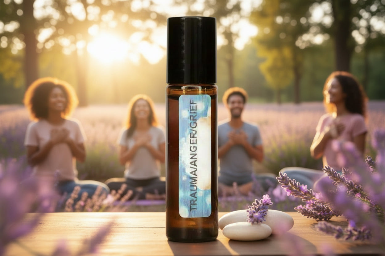 Essential oil roller for emotional support through trauma, anger, and grief