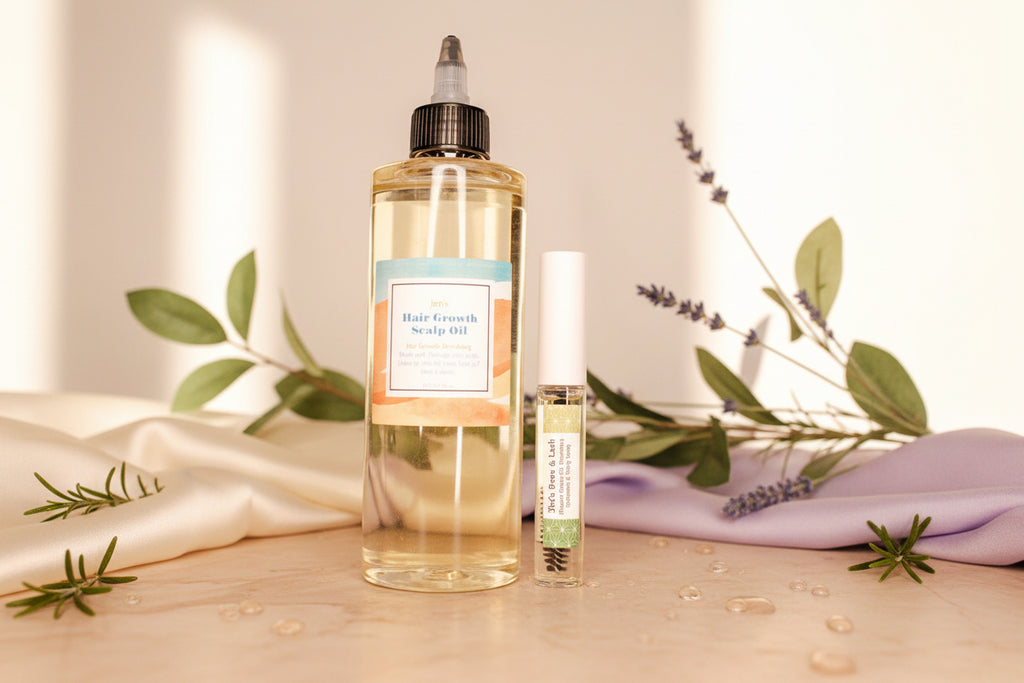 Handmade serum for natural eyebrow and eyelash growth by Jen's Products