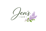 Logo for Jen's LLC with floral design on a white background